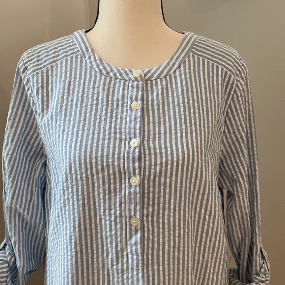 Ann Taylor Loft NWT midi dress long sleeve lightweight pinstripe seersucker - Picture 3 of 12